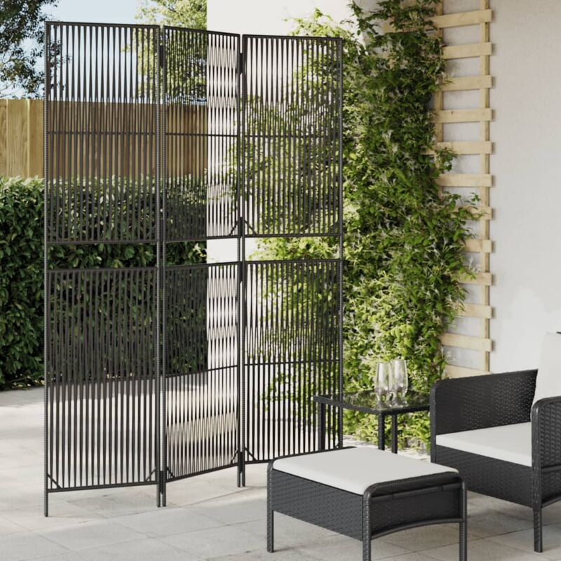 foto del prodotto divisorio per ambienti a 3 pannelli nero in polyrattan vidaxl 688028