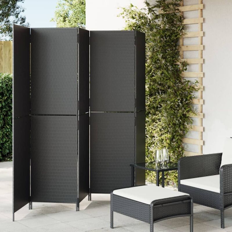 foto del prodotto divisorio per ambienti a 5 pannelli nero in polyrattan vidaxl 533496