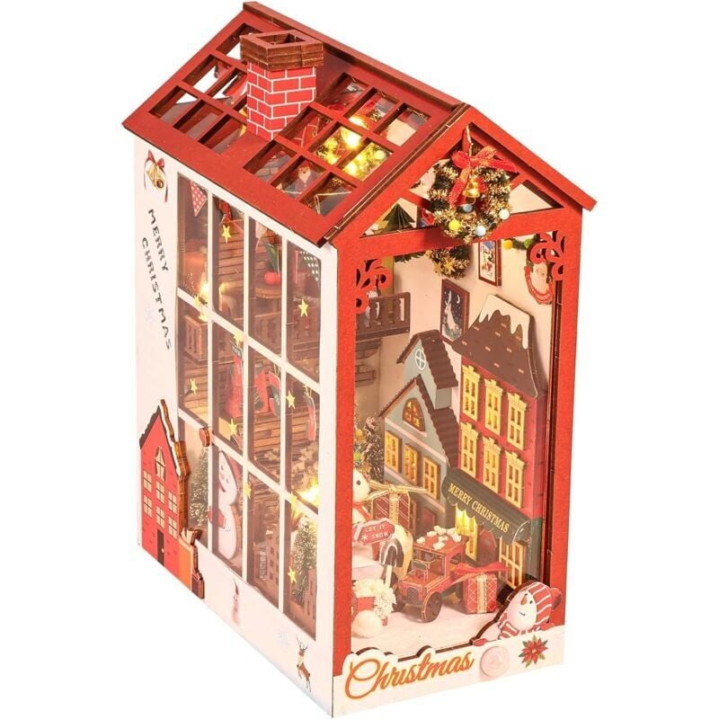 foto del prodotto diy book nook kit no l puzzle 3d bois kit serre livre avec musique et capteur de lumi re kit de maison de poup es miniatures pour adultes et