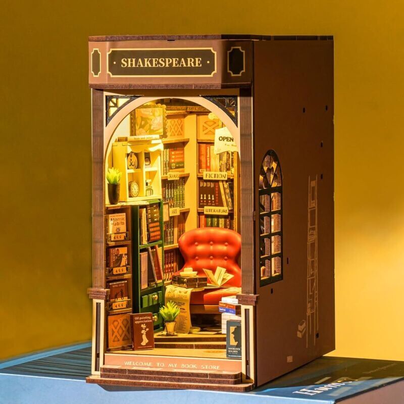 foto del prodotto diy no l kit avec lumi res led, booknook puzzle 3d en bois livre d coration de la chambre no l anniversaire cadeaux pour filles femme shakespeare s