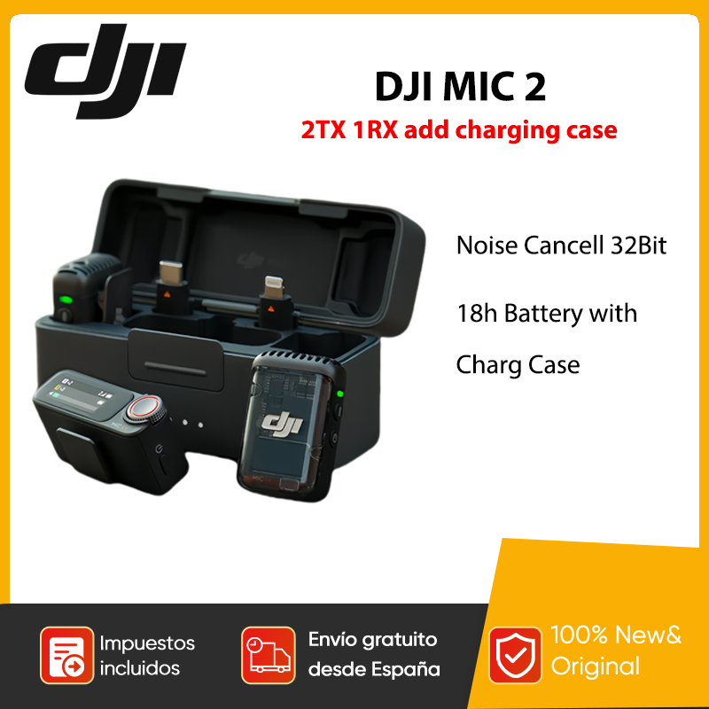 foto del prodotto dji mic 2 2tx 1rx aggiunge custodia di ricarica microfono lavalier wireless con cancellazione del rumore 32 bit 48 khz registrazione interna galleggiante 250 m 18 ore