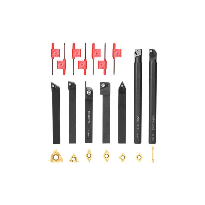 foto del prodotto dk 7 pezzi di accessori per tornio in metallo, diametro del gambo di 12 mm, portautensili per tornio, set di inserti per barre di alesatura per la
