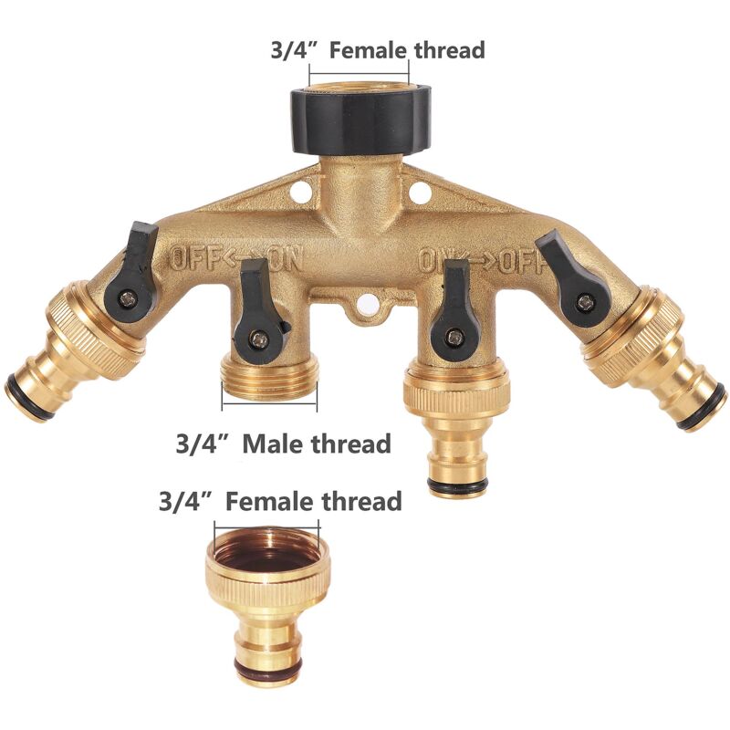 foto del prodotto dk filettatura in ottone da 3 4 pollici rubinetto da giardino a 4 vie splitter per acqua tubo per acqua splitter a 4 vie filettatura femmina 3 