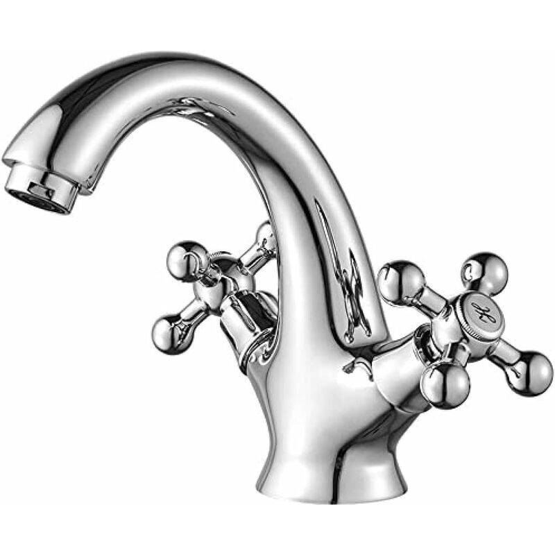 foto del prodotto dk m11052 lucca, rubinetto per lavabo retr , miscelatore per bagno vintage, cromo, argento e m20502 scarico per bagno, scarico per lavabo pop up,