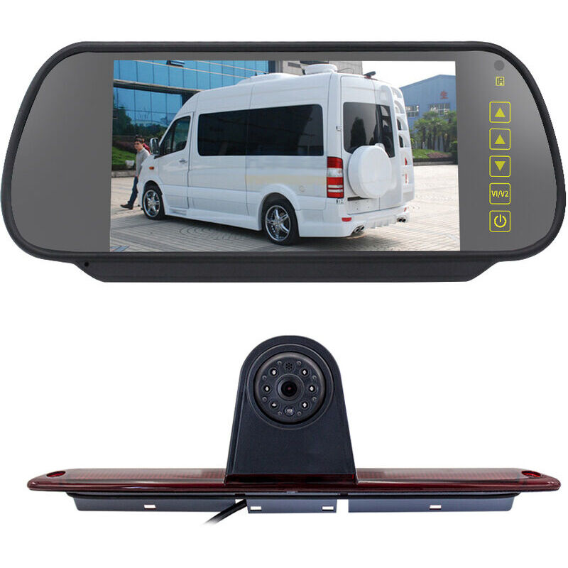 foto del prodotto dk telecamera di retromarcia con luce freno da 7 pollici per furgoni mercedes benz sprinter vw crafter luce di parcheggio a led con monitor , nera