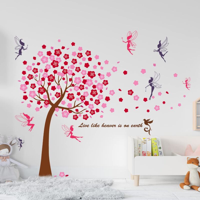 foto del prodotto dksfjkl walplus bambini combinati adesivi murali rimovibili e riutilizzabili perfetti per regali facile da usare adesivo murale ciliegio rosa con