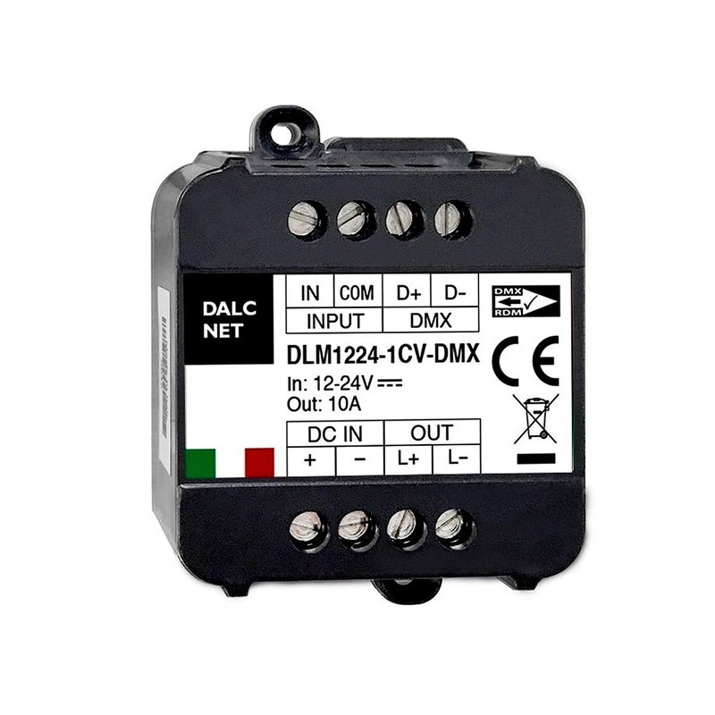 foto del prodotto dlm1224-1cv-dmx led dimmer bus dmx512 12v 24v 10a pulsante n.o. 0 1-10v potenziometro
