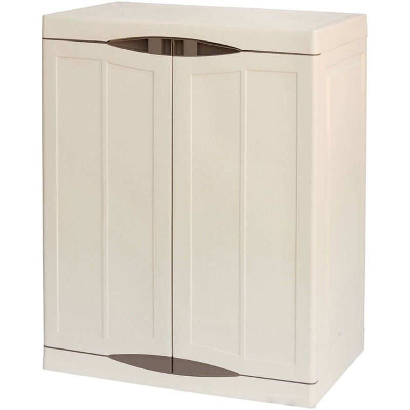 foto del prodotto dmora armadio da esterno acira, armadio balcone multiuso, mobile da esterno a 2 ante, 100 made in italy, beige e marrone, 70x47h91 cm, finitura