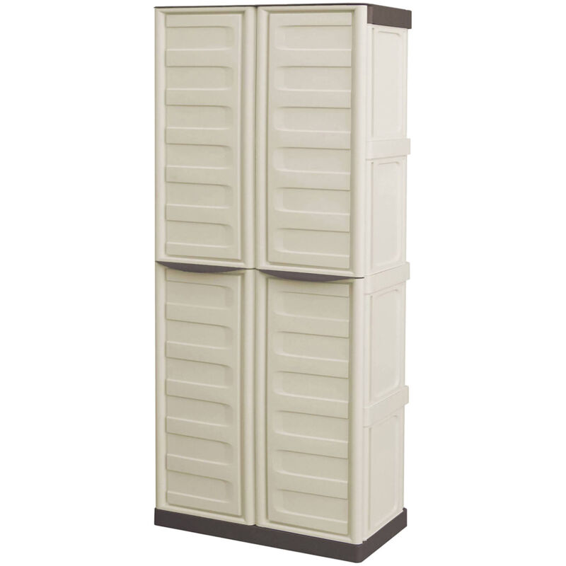 foto del prodotto dmora armadio da esterno adenina, mobile balcone multiuso, armadietto outdoor 2 ante, 100 made in italy, beige e marrone, finitura righe,