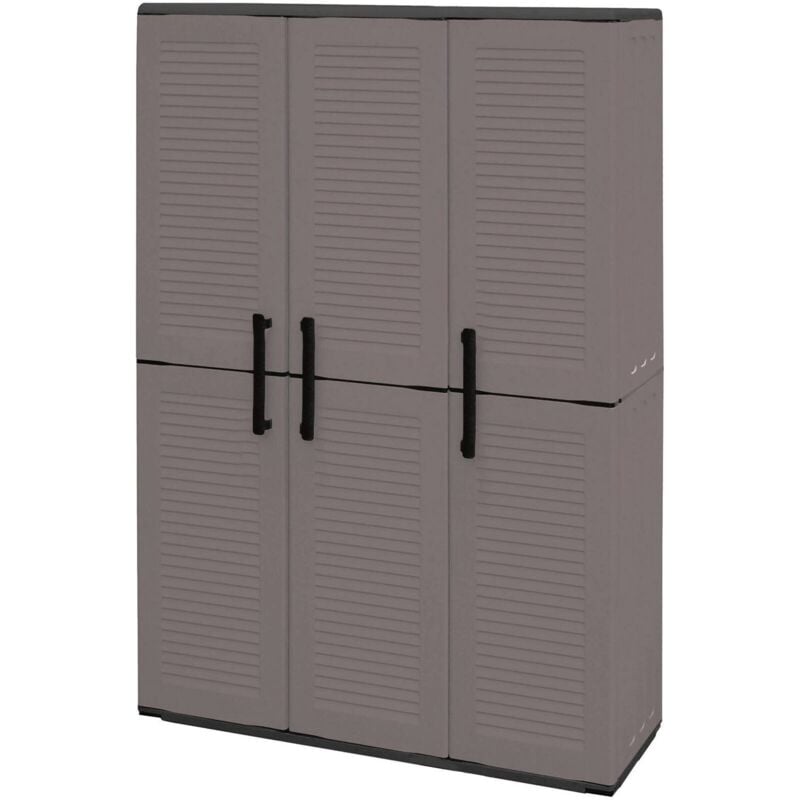 foto del prodotto dmora armadio da esterno amordel, mobile outdoor, armadio balcone multiuso, 100 made in italy, grigio e nero, finitura righe, 102x37h163 cm