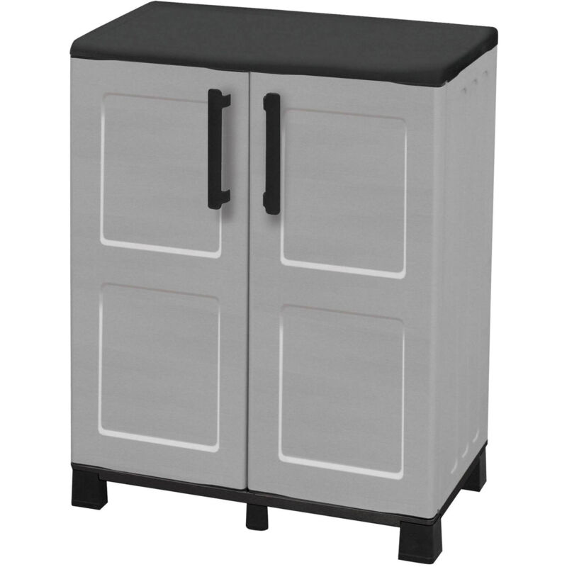 foto del prodotto dmora armadio da esterno anthony, armadio balcone multiuso, mobile outdoor 2 ante, 100 made in italy, 68x37h90 cm, grigio chiaro e nero, finitura