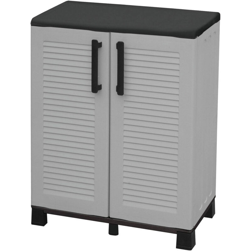 foto del prodotto dmora armadio da esterno anthony, armadio balcone multiuso, mobile outdoor 2 ante, 100 made in italy, 68x37h90 cm, grigio chiaro e nero, finitura