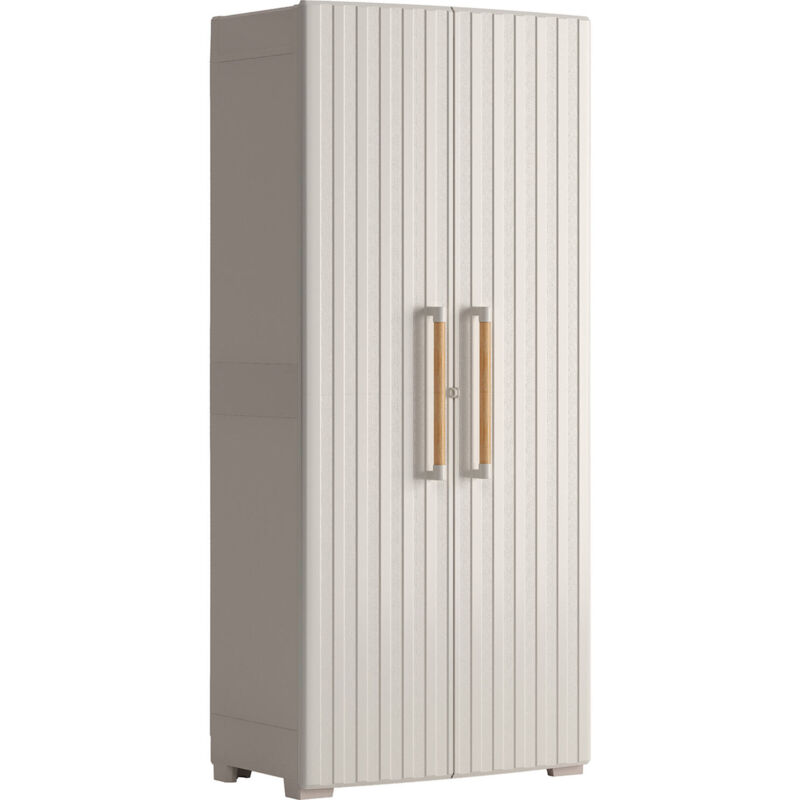 foto del prodotto dmora armadio da esterno ronago, mobile outdoor, mobiletto giardino multiuso, contenitore per balcone o garage, made in italy, 80x45 h180 cm, sabbia
