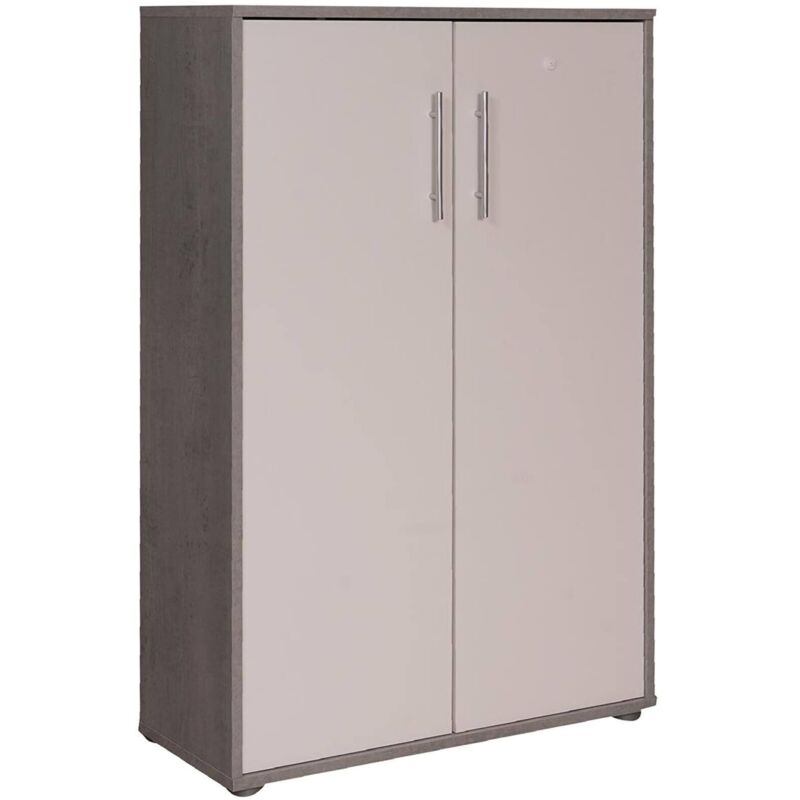 foto del prodotto dmora armadio multiuso 2 ante angie, mobile ausiliario, guardaroba portascarpe, libreria multifunzione a 2 ante, 79x34h118 cm, cemento e bianco