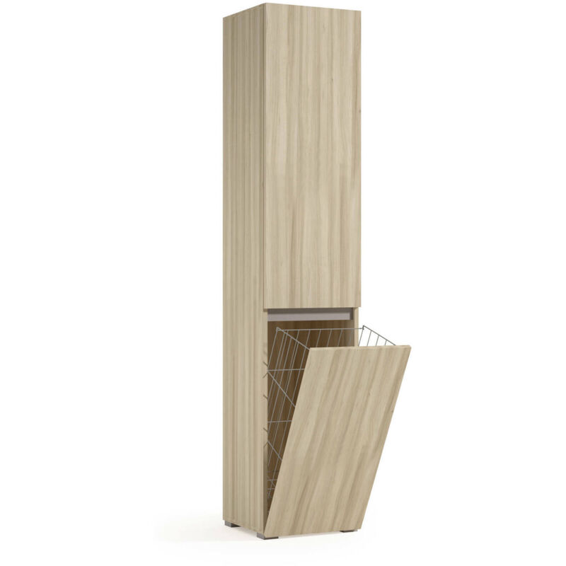 foto del prodotto dmora armadio multiuso 2 ante aro, mobile lavanderia a 2 ante, colonna da bagno con cestello portabiancheria, 100 made in italy, 45x37h195 cm, olmo