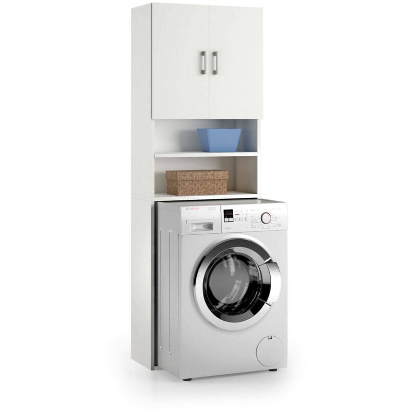 foto del prodotto dmora armadio multiuso anemone, mobile lineare a 2 ante battenti e ripiani, mobile per lavanderia portalavatrice, 100 made in italy, cm 65x32h195,