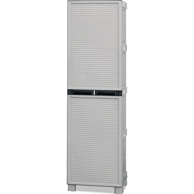 foto del prodotto dmora armadio multiuso da esterno o interno, mobile a 1 anta e 3 ripiani in polipropilene, 100 made in italy, cm 50x39h172, colore grigio chiaro,