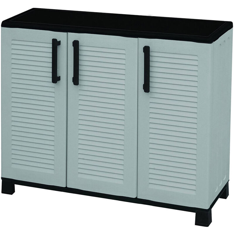 foto del prodotto dmora armadio multiuso da esterno o interno, mobile a 3 ante e 1 ripiano in polipropilene, 100 made in italy, cm 102x37h90, colore grigio, con