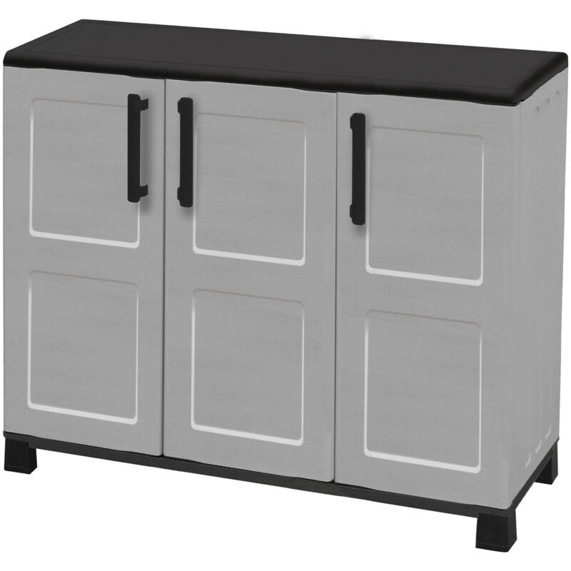foto del prodotto dmora armadio multiuso da esterno o interno, mobile a 3 ante e 1 ripiano in polipropilene, mobile 100 made in italy, cm 102x37h90, colore grigio