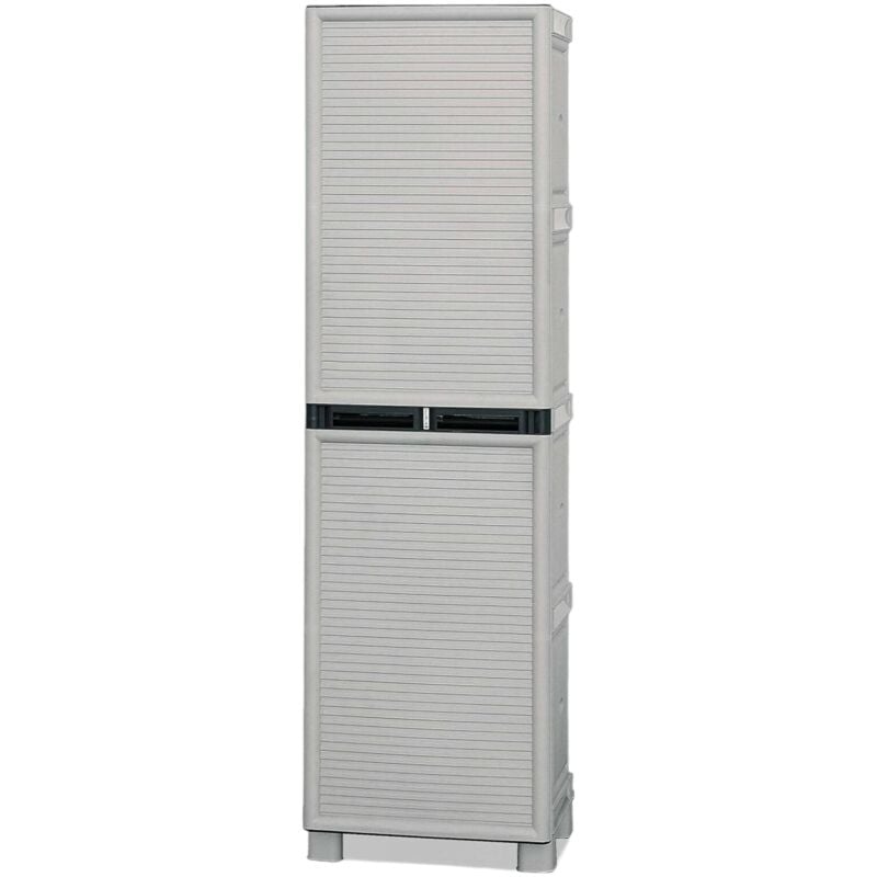 foto del prodotto dmora armadio portascope da esterno o interno, mobile a 1 anta e 3 ripiani in polipropilene, 100 made in italy, cm 50x39h172, colore grigio chiaro,