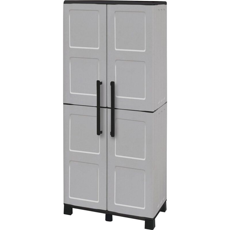 foto del prodotto dmora armadio portascope da esterno o interno, mobile a 2 ante e 3 ripiani in polipropilene, 100 made in italy, cm 68x37h169, colore grigio chiaro,