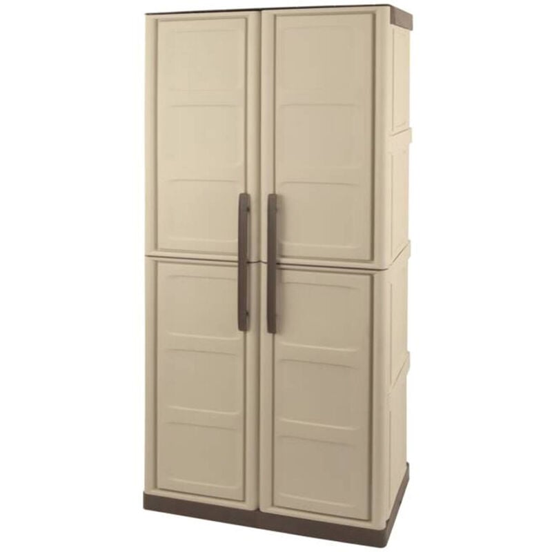 foto del prodotto dmora armadio portascope da esterno o interno, mobile a 2 ante e 3 ripiani in polipropilene, 100 made in italy, cm 70x39h165, colore beige, con
