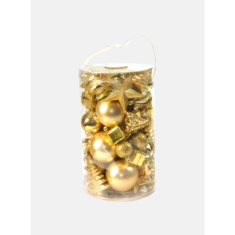 foto del prodotto dmora box 50 pezzi decorazioni natalizie multi forma, ornamenti e puntale, set assortimento palline di natale, scatola set albero di natale, da 4 a