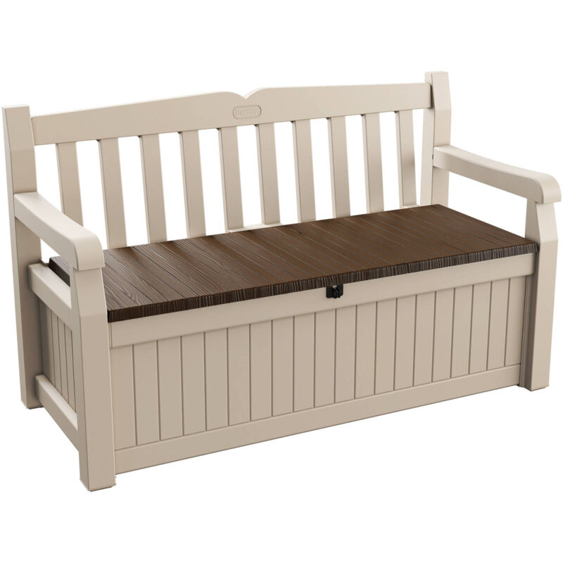 foto del prodotto dmora cassapanca outdoor chestermere, baule da giardino, contenitore da esterno, panchina contenitore da esterno, 140x60 h84 cm, beige e marrone