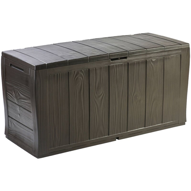 foto del prodotto dmora cassapanca outdoor pescate, baule da giardino, contenitore da esterno, panchina contenitore da esterno, 117x45 h58 cm, marrone