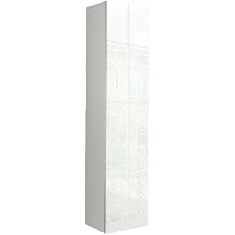 foto del prodotto dmora colonna pensile a 1 anta, made in italy, mobile moderno, mobiletto multiuso con 1 anta e 4 ripiani, cm 40x30h180, colore bianco lucido, con