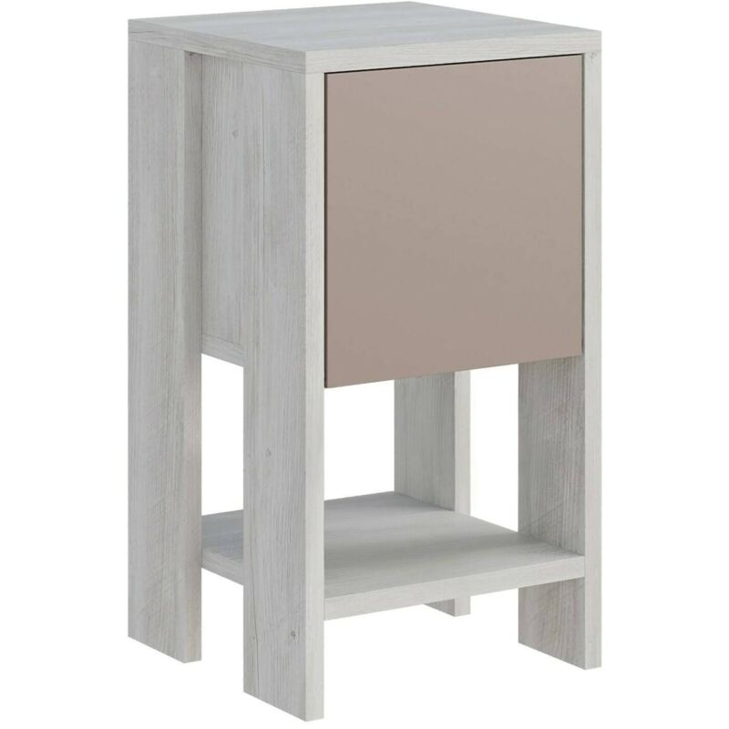 foto del prodotto dmora comodino filippa, com basso, tavolino da notte, mensola da letto, 30x30h55 cm, bianco e tortora