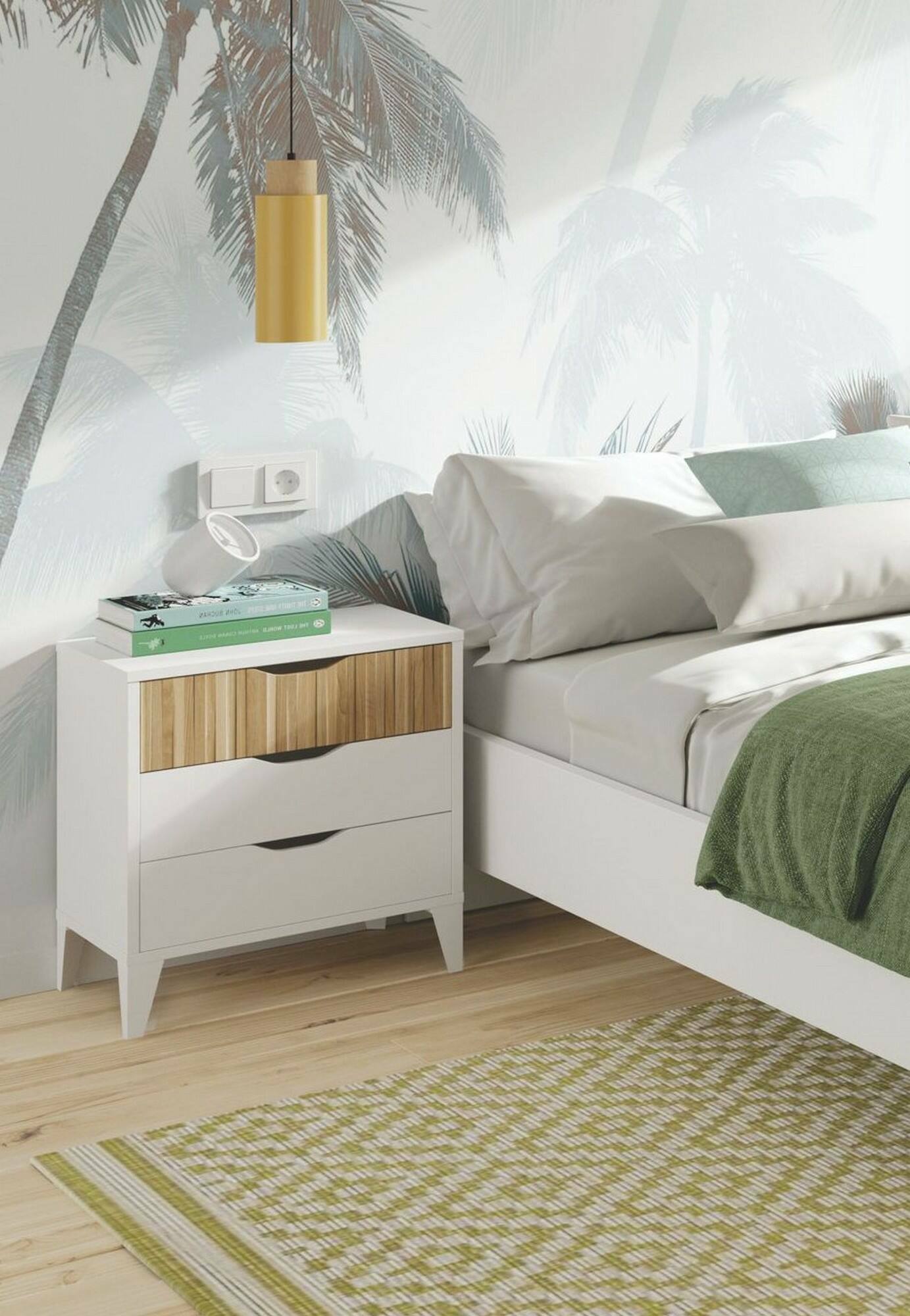 foto del prodotto dmora comodino jessa, com basso, tavolino da notte, mensola da letto, 44x33 h50 cm, bianco e rovere