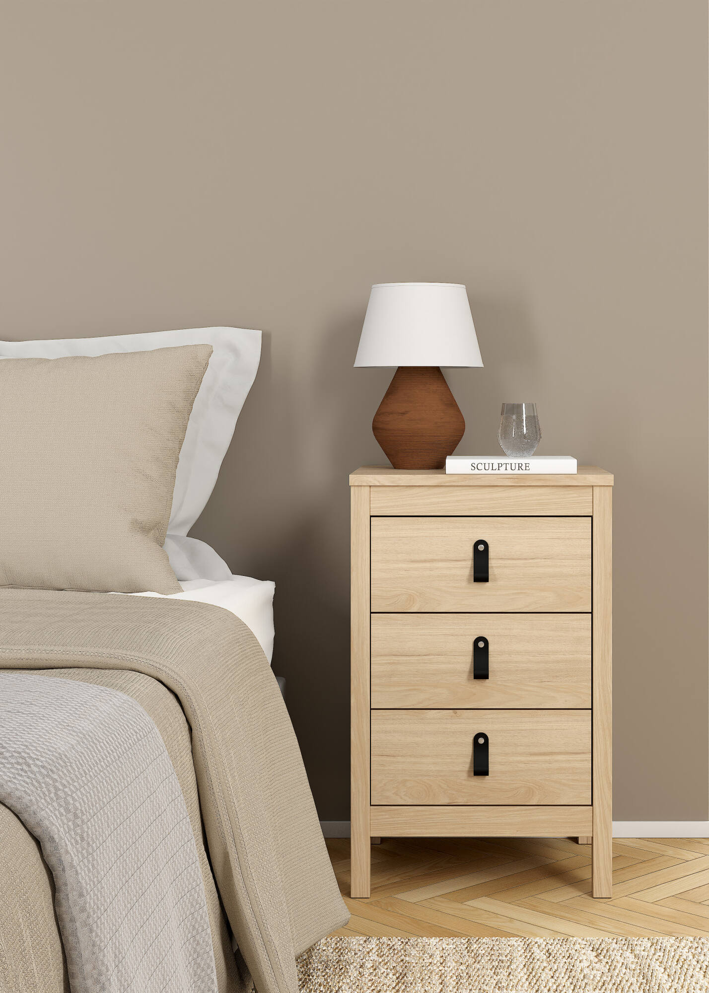 foto del prodotto dmora comodino lombardia, com basso, tavolino da notte, mensola da letto, 44x38 h70 cm, rovere