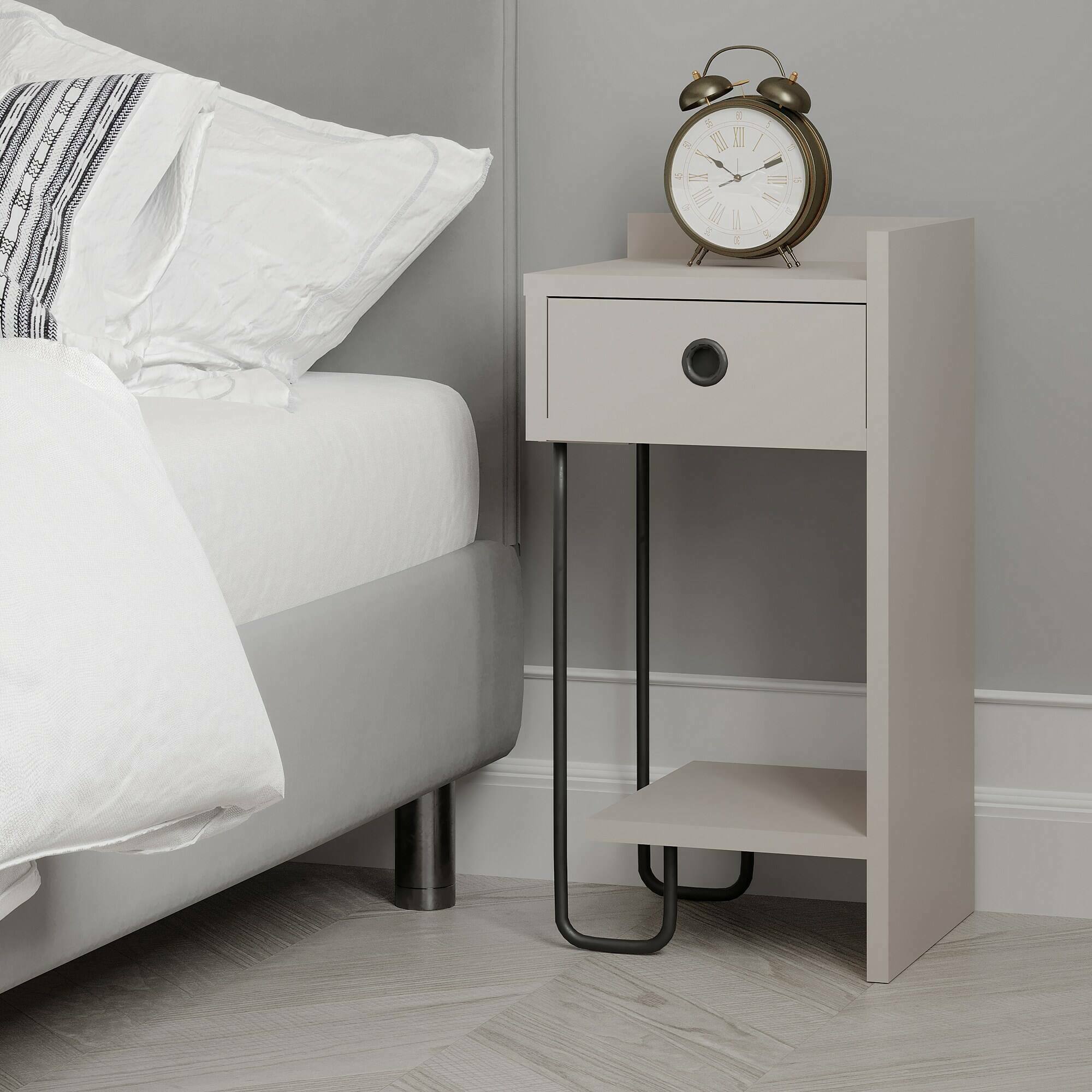 foto del prodotto dmora comodino rasalas, com basso, tavolino da notte, mensola da letto, 32x30 h61 cm, beige