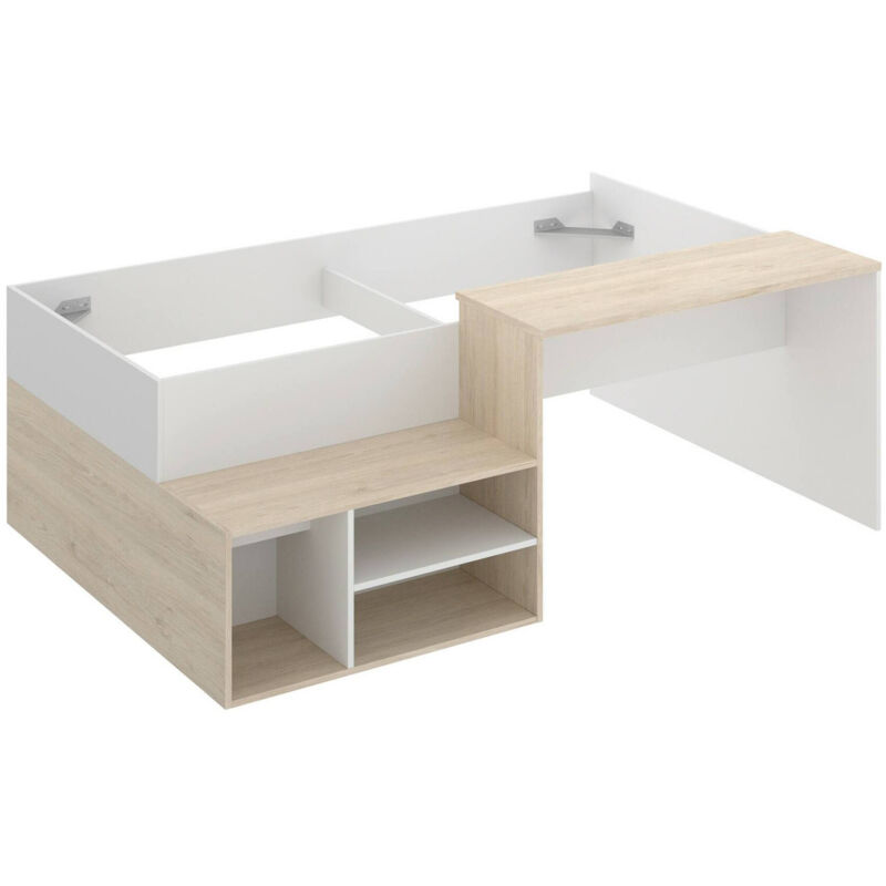 foto del prodotto dmora composizione camera da letto argh, lettino singolo per cameretta, set con scrivania e scaffali, 195x134h73 cm, bianco e rovere