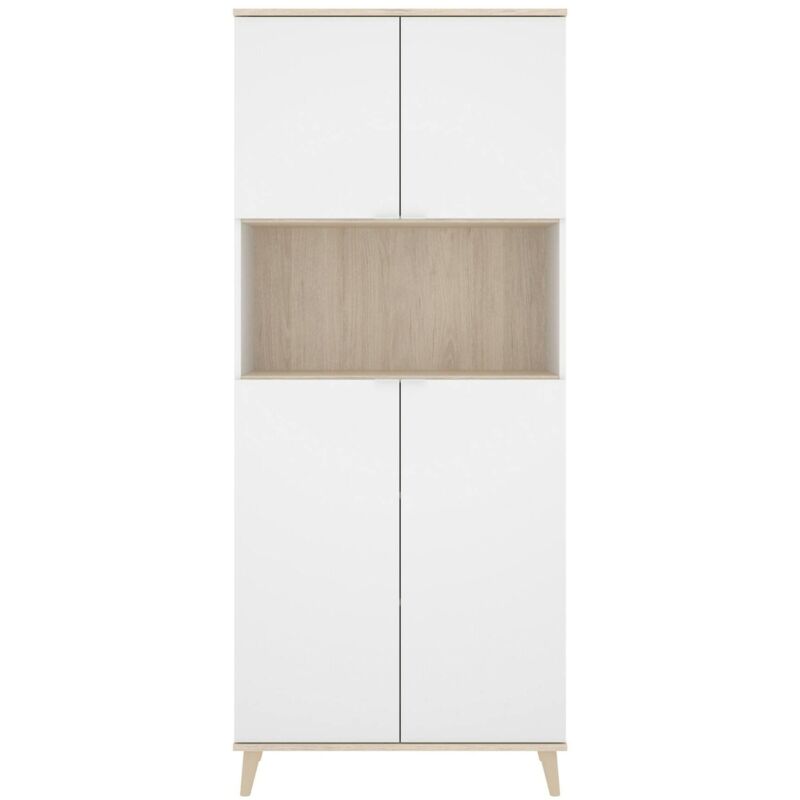 foto del prodotto dmora credenza acura, buffet dispensa da soggiorno, madia da salotto moderna a 4 ante, 80x40h191 cm, bianco e rovere