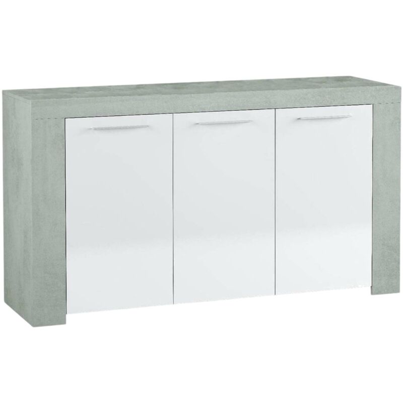 foto del prodotto dmora - credenza amaculi, buffet da soggiorno, mobile porta tv, madia per salotto, armadio moderno a 3 ante, 144x42h80 cm, cemento e bianco