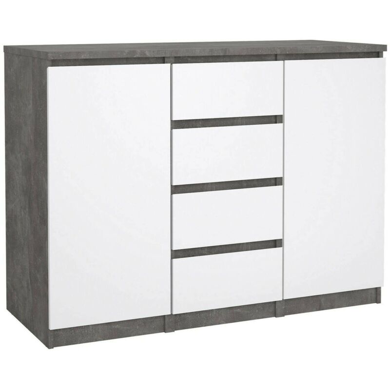 foto del prodotto dmora - credenza angelika, buffet da soggiorno, madia da salotto, dispensa da cucina, 121x50 h91 cm, cemento e bianco lucido