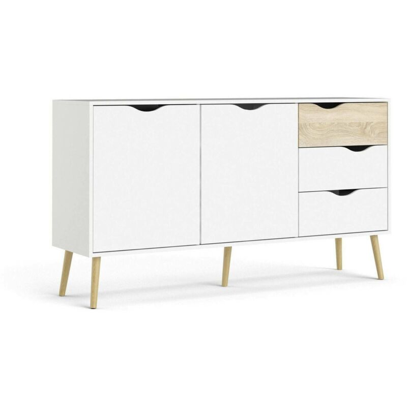 foto del prodotto dmora credenza animato, buffet da soggiorno, madia da salotto, dispensa da cucina, 147x39 h81 cm, bianco e quercia