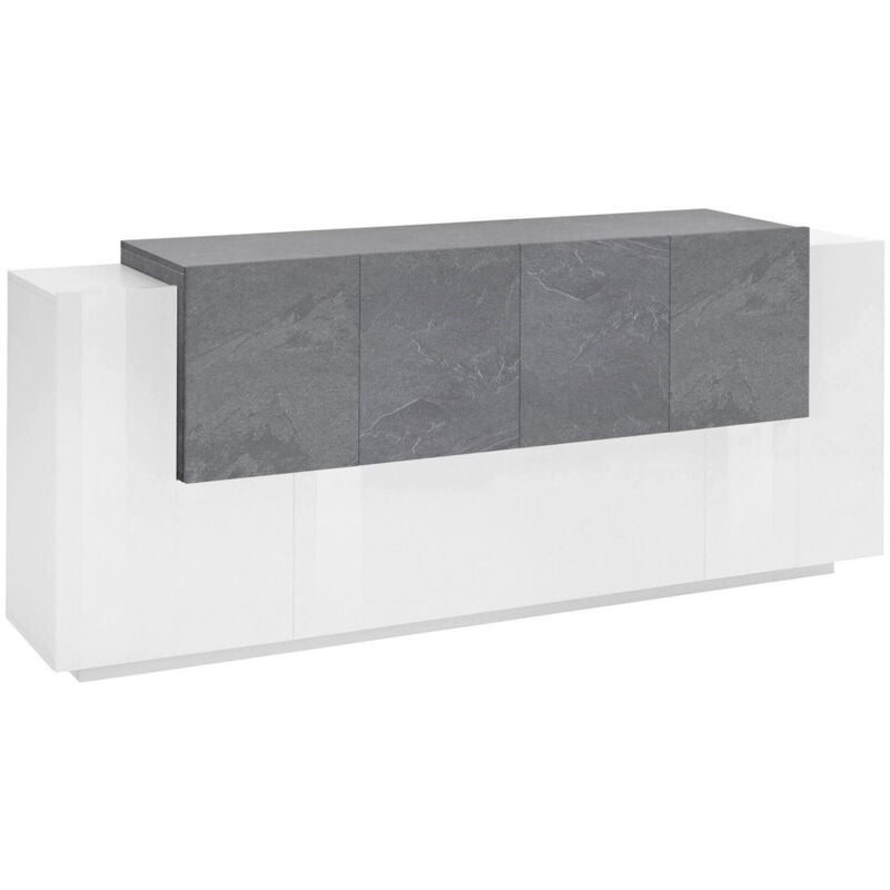 foto del prodotto dmora credenza astice, madia da cucina a 7 ante, buffet da soggiorno, madia da cucina, 100 made in italy, cm 200x45h86, bianco lucido e ardesia