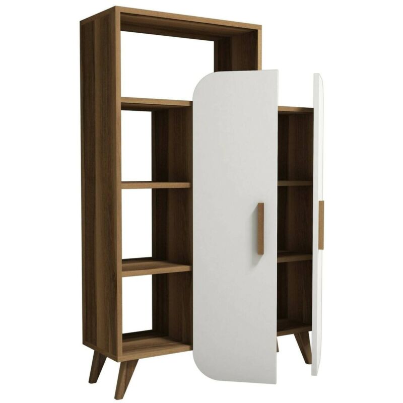 foto del prodotto dmora credenza capella, buffet da soggiorno, madia da salotto, dispensa da cucina, 90x32h132 cm, noce e bianco, con imballo rinforzato, con imballo