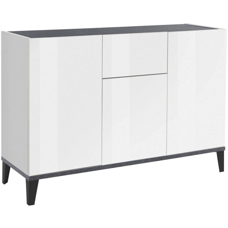 foto del prodotto dmora credenza ddybal, madia da cucina a 3 ante e 1 cassetto, buffet da soggiorno, madia da cucina, 100 made in italy, cm 120x40h82, bianco lucido