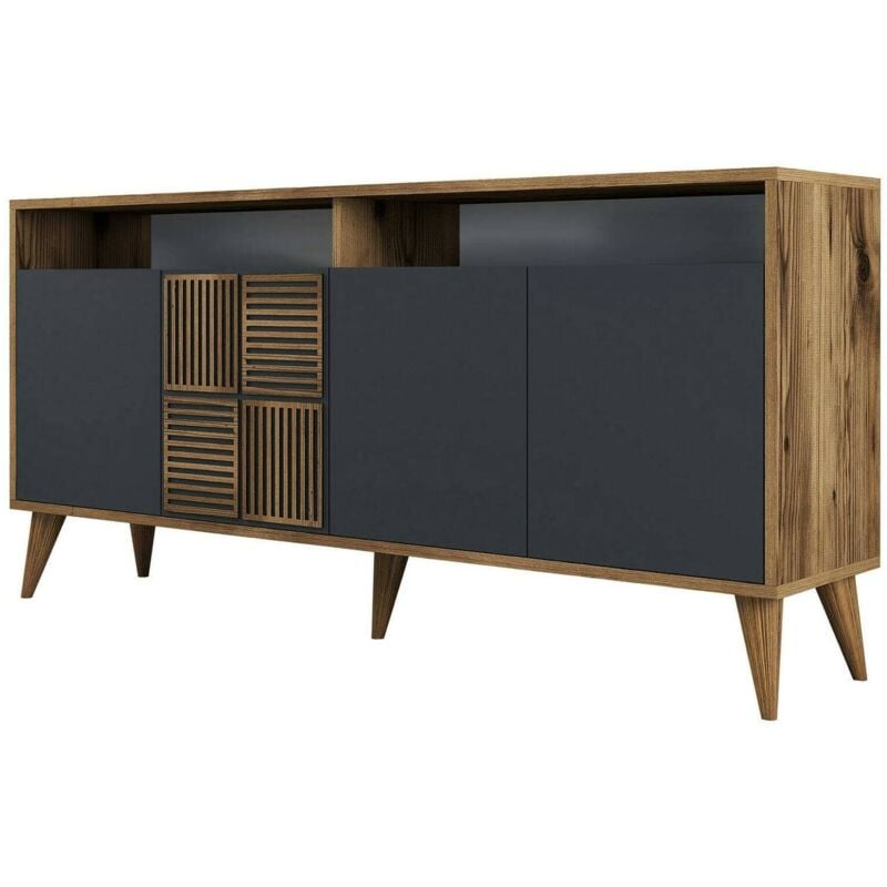 foto del prodotto dmora credenza garigliano, buffet da soggiorno, madia da salotto, dispensa da cucina, 160x35h79 cm, noce e antracite