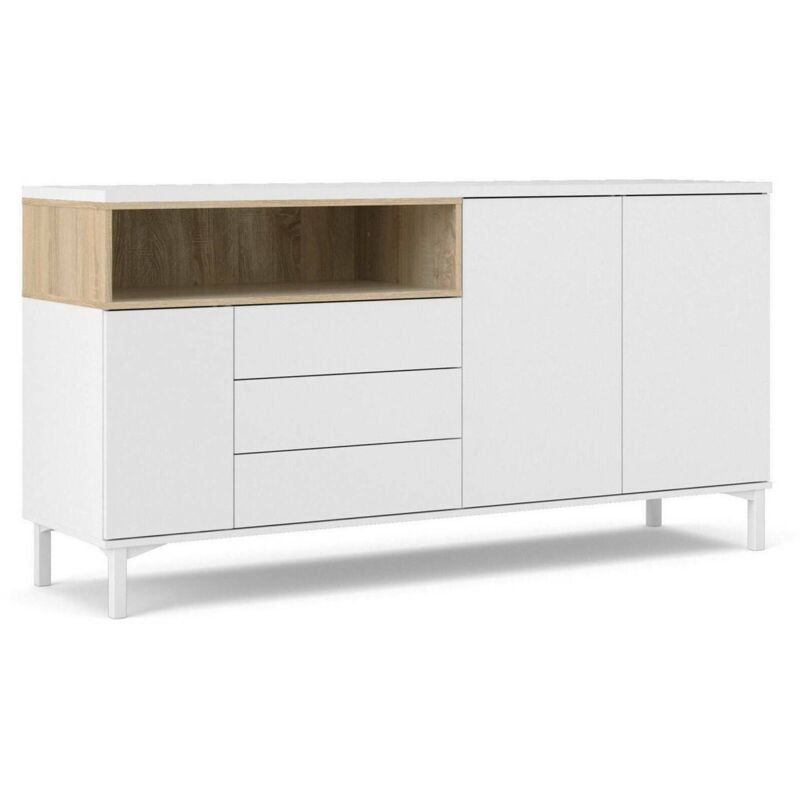 foto del prodotto dmora credenza madeleine, buffet da soggiorno, madia da salotto, dispensa da cucina, 176x48 h90 cm, bianco e quercia