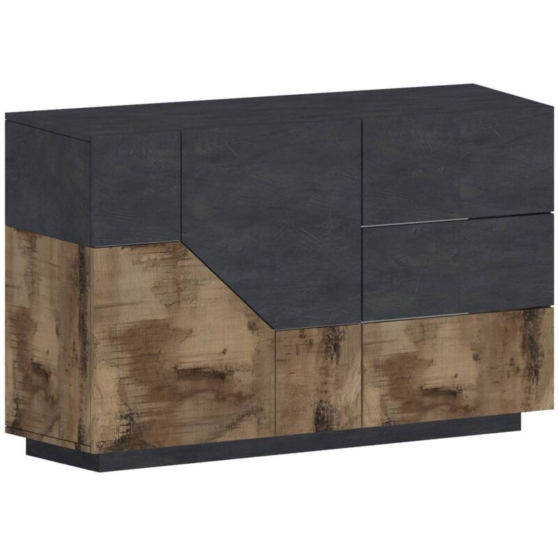 foto del prodotto dmora credenza moderna a 2 ante geometriche e 3 cassetti, made in italy, madia da cucina, buffet di design da soggiorno, cm 141x43h86, ardesia e
