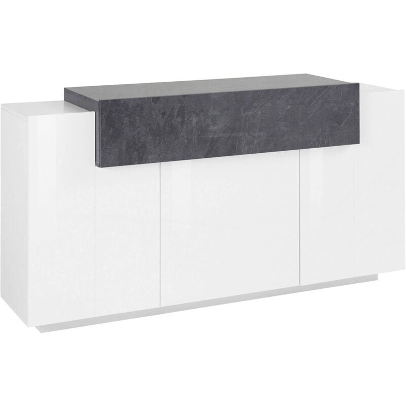 foto del prodotto dmora credenza moderna a 4 ante con ribalta, made in italy, madia da cucina, buffet di design da soggiorno, cm 160x45h86, colore bianco lucido e
