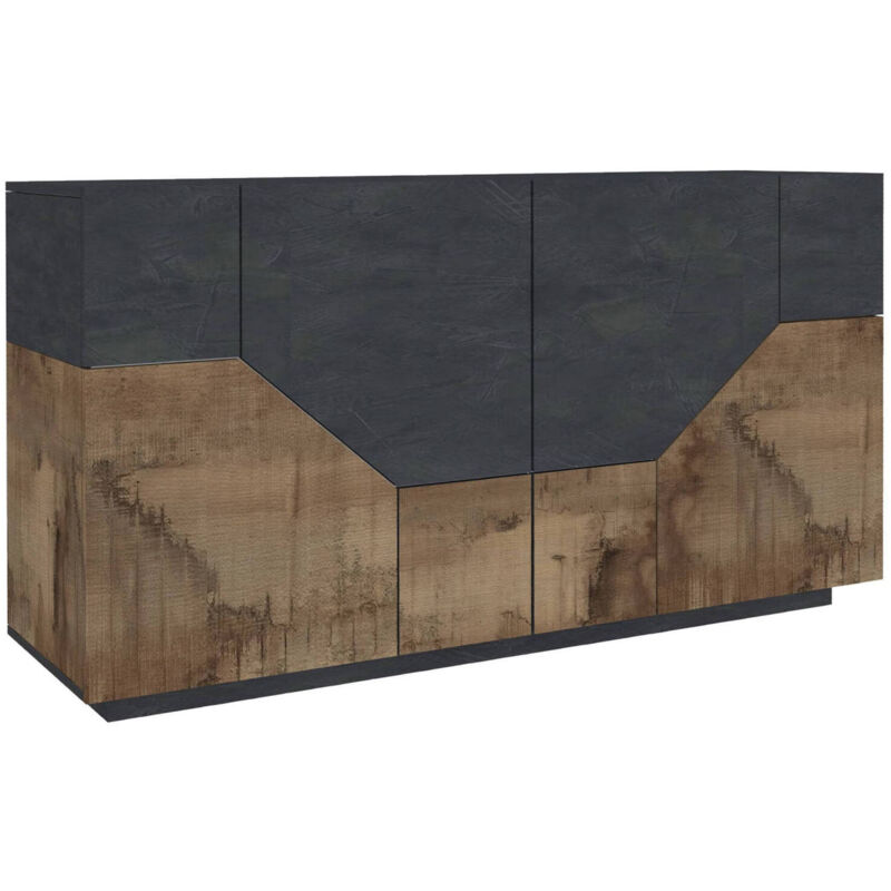 foto del prodotto dmora credenza moderna a 4 ante geometriche, made in italy, madia da cucina, buffet di design da soggiorno, cm 159x43h86, ardesia e acero, con