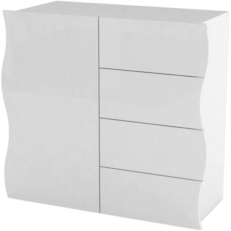 foto del prodotto dmora credenza moderna, madia di design, a 1 anta e 4 cassetti, made in italy, mobile porta tv, buffet da soggiorno, cm 90x40h81, colore bianco