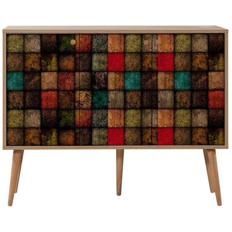 foto del prodotto dmora credenza nunki, buffet da soggiorno, madia da salotto, dispensa da cucina, 120x36h90 cm, quercia e multicolore, con imballo rinforzato, con