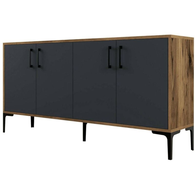 foto del prodotto dmora - credenza sestante, buffet da soggiorno, madia da salotto, dispensa da cucina, 160x35h78 cm, noce e antracite, con imballo rinforzato, con imballo rinforzato